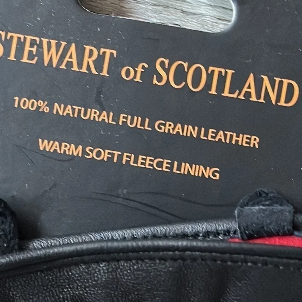 Stewart of Scotland gloves black leather small Bikercore fleece lining